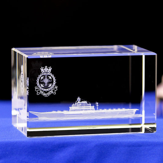 3D Laser Engraved Crystal Block Warship Aircraft Carrier Military Souvenir Trophy Gift