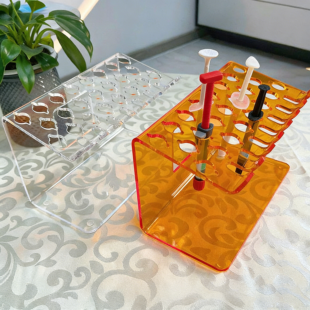 24 Slots Slanted Resin Tool Holder, Clear Amber Acrylic Resin Pen Mixing Stick Organizer Rack, Epoxy Resin Craft Tool Storage Stand for Resin Artist,